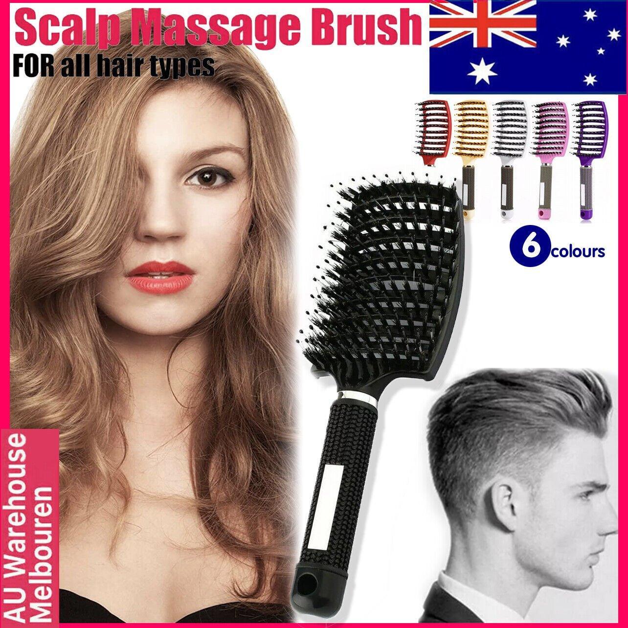 Detangle Nylon Boar Bristle Brush Hairbrush Smooth Hair Head Scalp Massage Comb - Gold *1 Unit