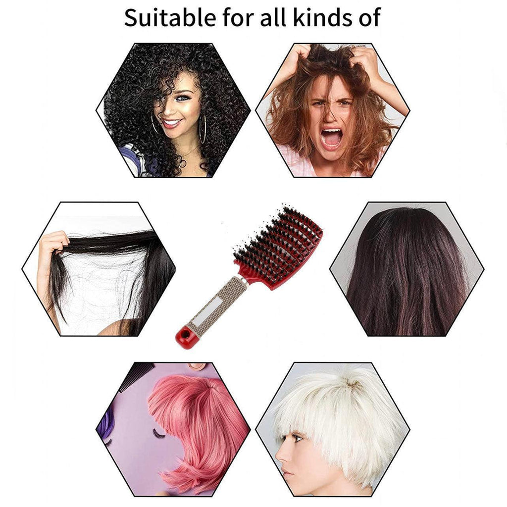 Detangle Nylon Boar Bristle Brush Hairbrush Smooth Hair Head Scalp Massage Comb - Gold *1 Unit
