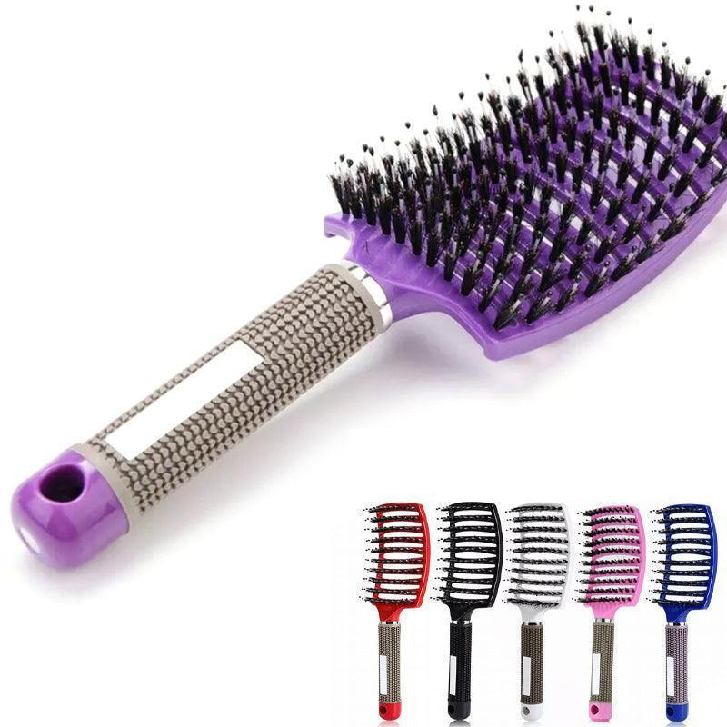 Detangle Nylon Boar Bristle Brush Hairbrush Smooth Hair Head Scalp Massage Comb - Pink *1 Unit