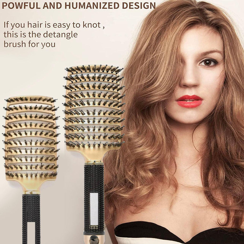 Detangle Nylon Boar Bristle Brush Hairbrush Smooth Hair Head Scalp Massage Comb - Pink *1 Unit