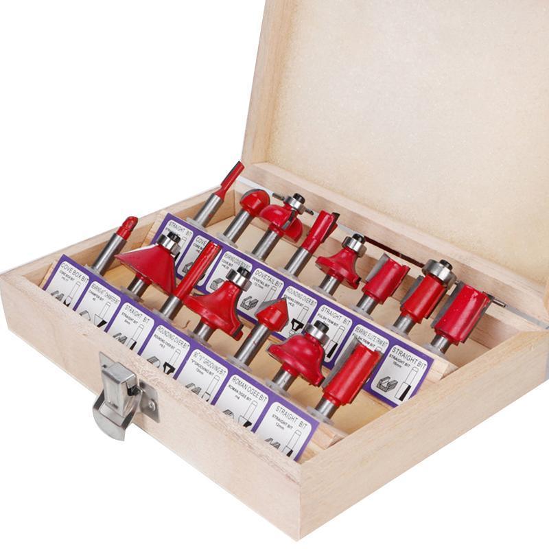 15X 1/2 1/4 inch Router Bits Set Woodworking Tool Cutter Shank Tungsten Carbide - Blue 1/4