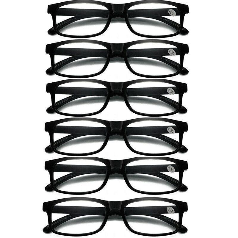Black 6 Pairs Mens Ladies Wayfarer Frame Magnifying Reading Glasses Nerd Spectacl - +2.50 Strength
