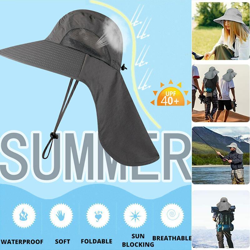 1x Neck Flap Cap Unisex Outdoor Sport Fishing Hat Sun Protection Wide Brim Cover - Navy