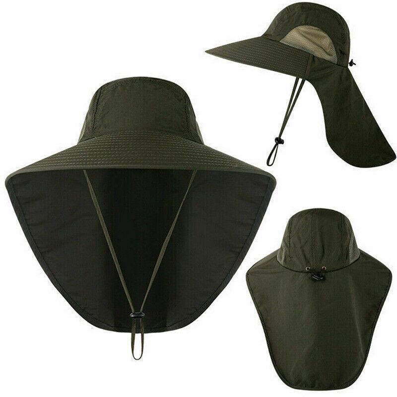 1x Neck Flap Cap Unisex Outdoor Sport Fishing Hat Sun Protection Wide Brim Cover - Khaki