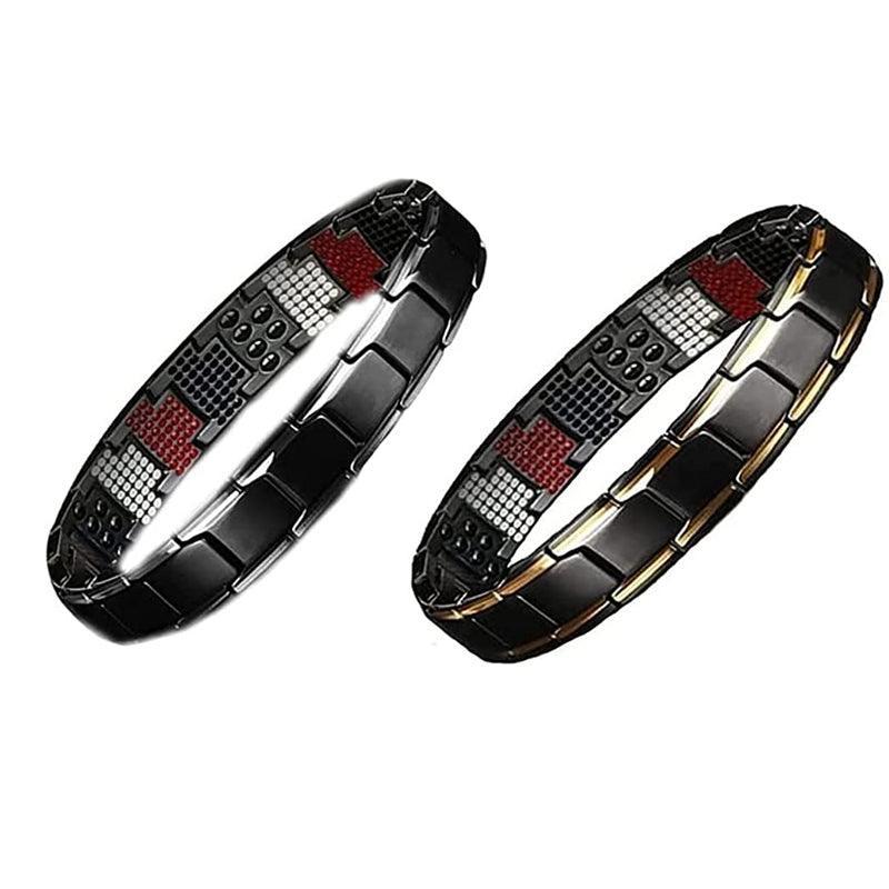 Mens Double Strong Magnetic Therapy Bracelet Arthritis Pain Relief Jewelry Au - Black Silver