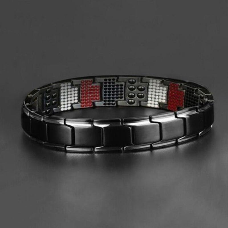Mens Double Strong Magnetic Therapy Bracelet Arthritis Pain Relief Jewelry Au - Black Silver