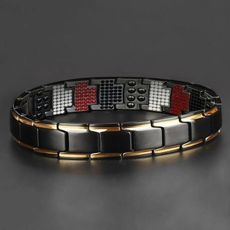 Mens Double Strong Magnetic Therapy Bracelet Arthritis Pain Relief Jewelry Au - Black Silver