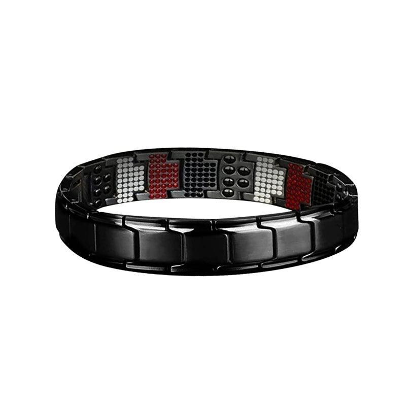 Mens Double Strong Magnetic Therapy Bracelet Arthritis Pain Relief Jewelry Au - Black Silver