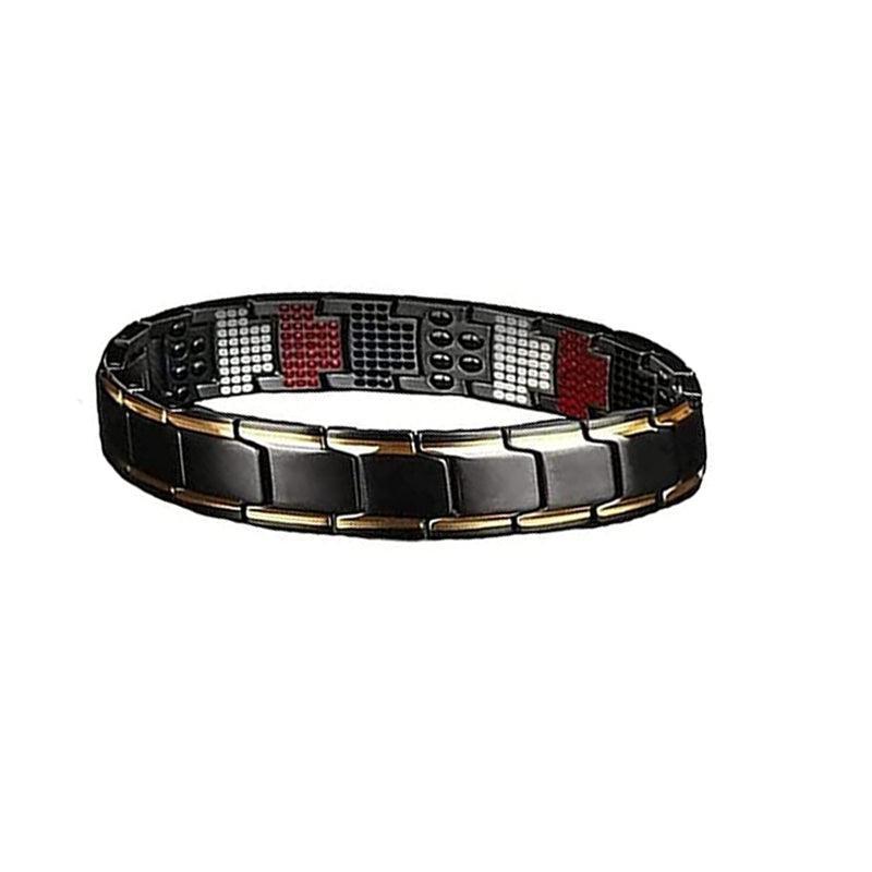 Mens Double Strong Magnetic Therapy Bracelet Arthritis Pain Relief Jewelry Au - Black Silver