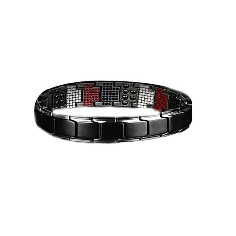 Mens Double Strong Magnetic Therapy Bracelet Arthritis Pain Relief Jewelry Au - Black Silver
