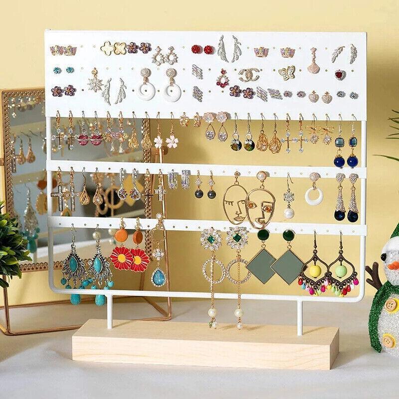 Earring Stand Display Rack 3-Tier Ear Stud Holder Jewelry Organizer 144 Holes - White