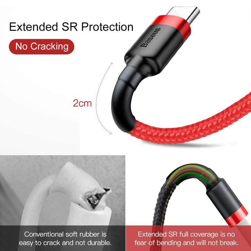 Red and Red Baseus USB To Type-C Charger Cable 3A Fast Charging For Huawei - 2M 1PC