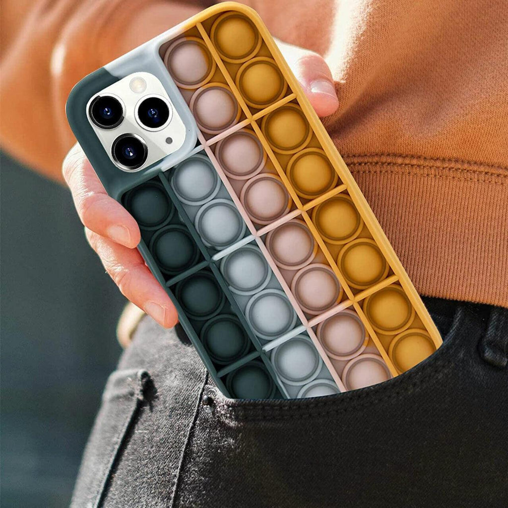Blue-White Pop Fidget Toys Push It Bubble Phone Case For Iphone - iPhone 12Pro