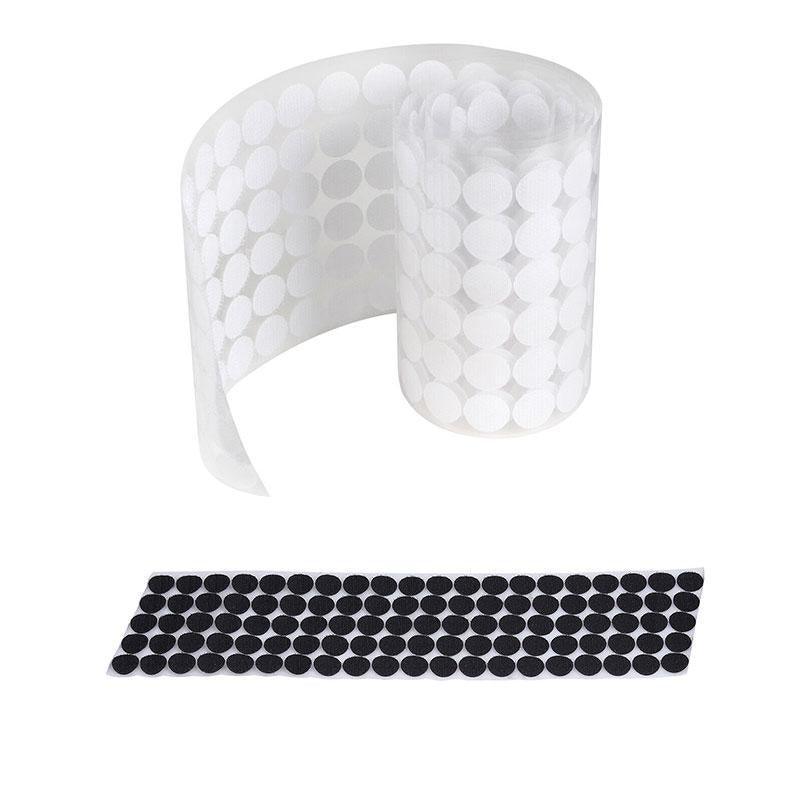 Hook and Loop Sticky Self Adhesive Dots Coins Circles Tape Black White 15mm - White