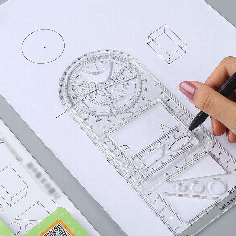 Multifunctional Geometric Ruler Student Mathematics Drawing Tools School Office - Clear-Primary School