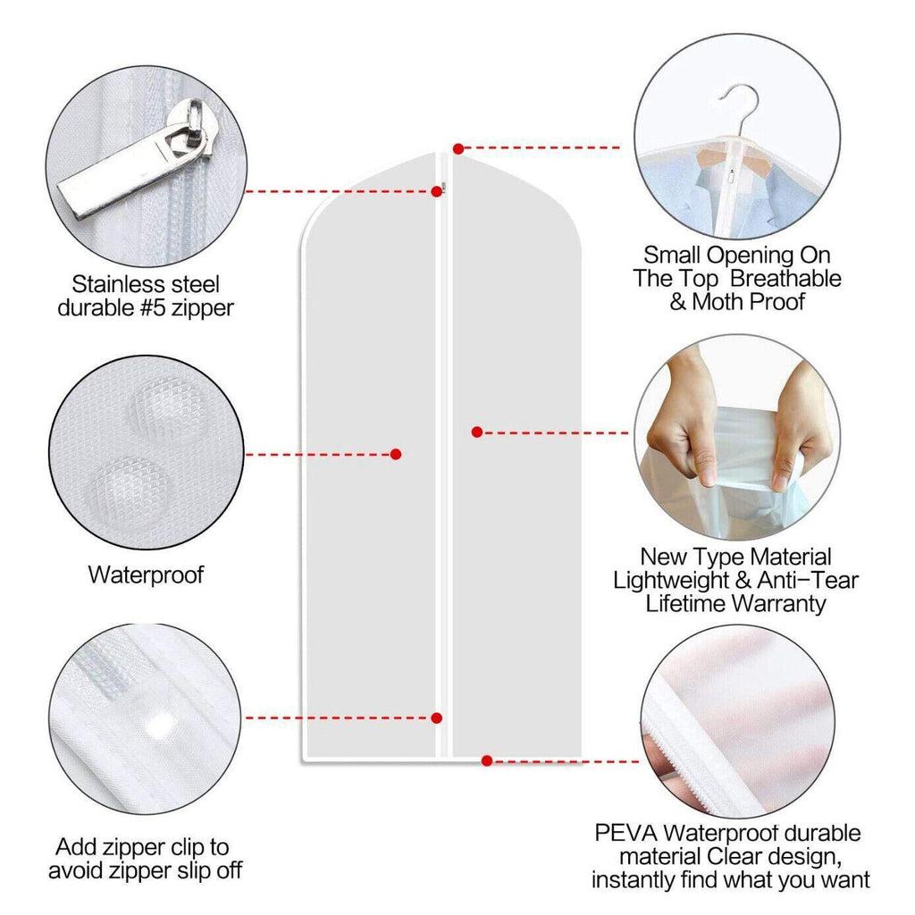 New Dustproof Storage Bag Garment Dress Cover Suit Clothes Coat Jacket Protector - XXL (60*140cm) x 5 Units