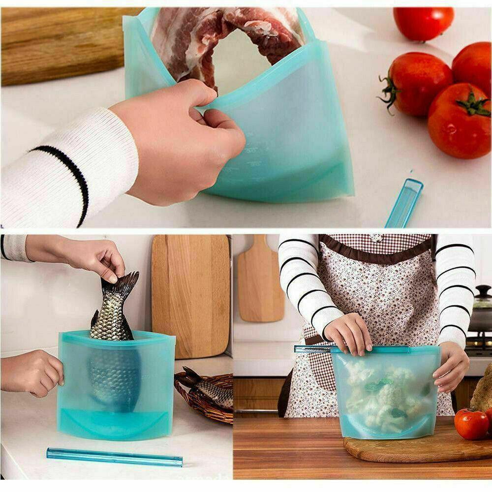 White Reusable Silicone Food Storage Bags Leak proof Microwave Freezer Freshness Safe 1000ml - White 1000ml*1 Unit