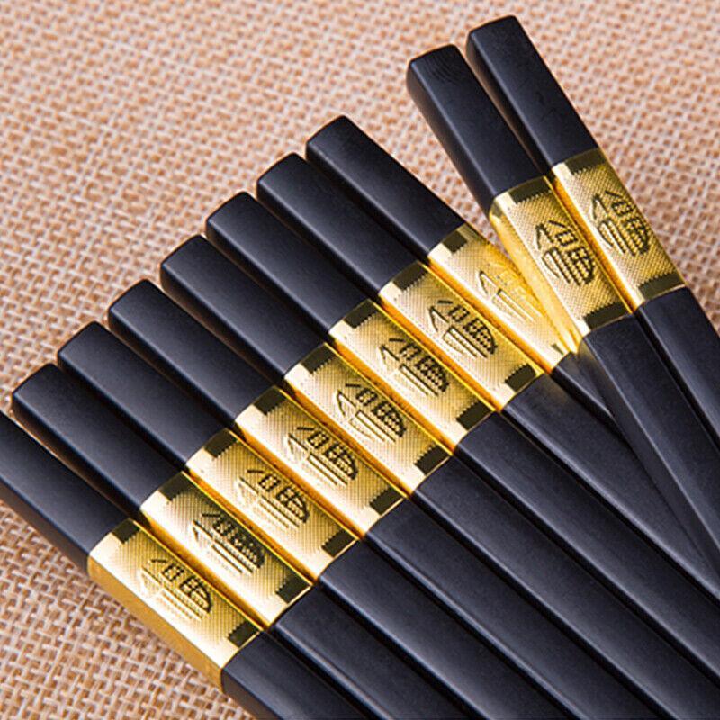10Pairs Premium Fiberglass Reusable Chopsticks - Dishwasher Safe - Golden-2