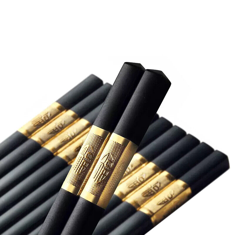 10Pairs Premium Fiberglass Reusable Chopsticks - Dishwasher Safe - Golden-2
