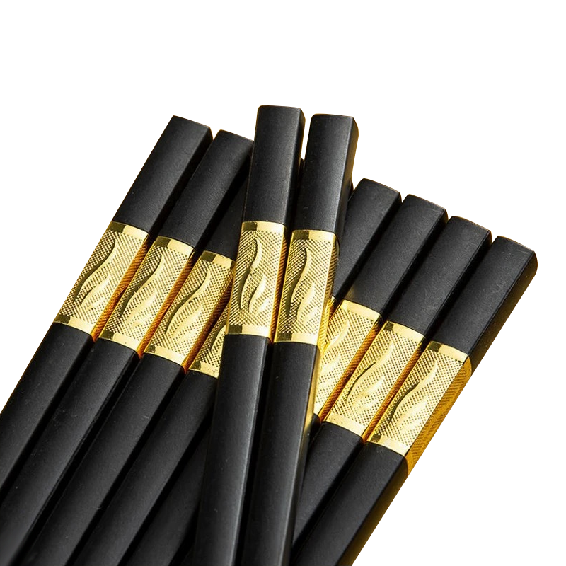 10Pairs Premium Fiberglass Reusable Chopsticks - Dishwasher Safe - Golden-3