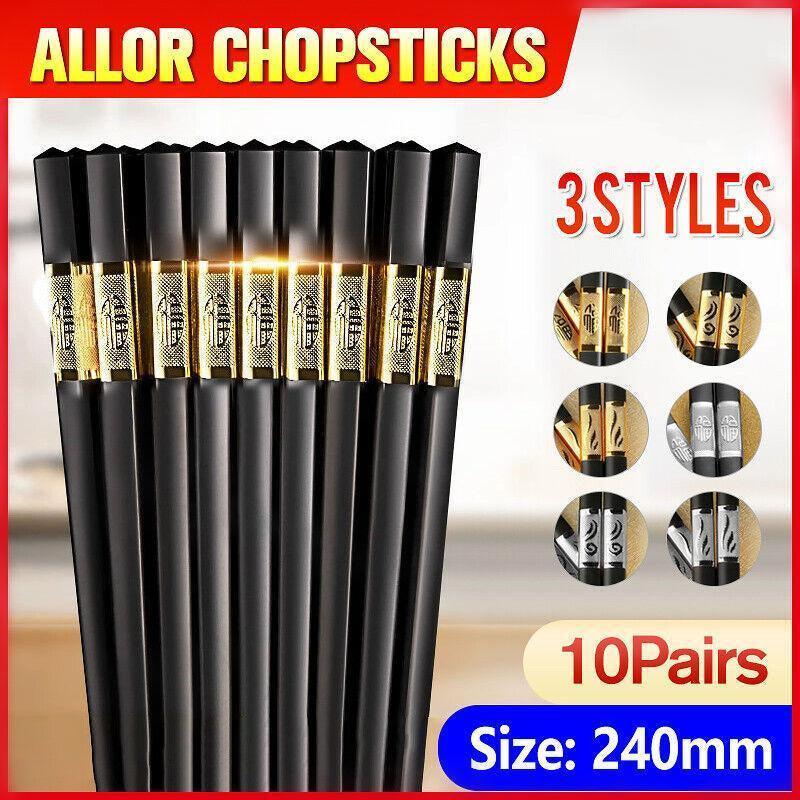 10Pairs Premium Fiberglass Reusable Chopsticks - Dishwasher Safe - Silver-2