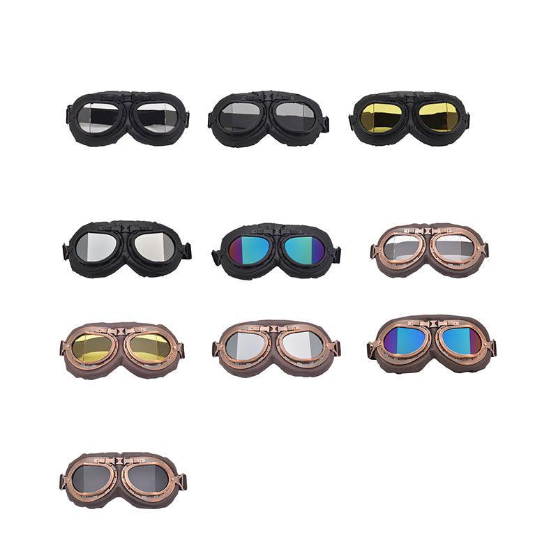Vintage Pilot Motorcycle Racing Goggles Aviator Retro Atv Utv Dirt Bike Eyewear - Black + Transparent
