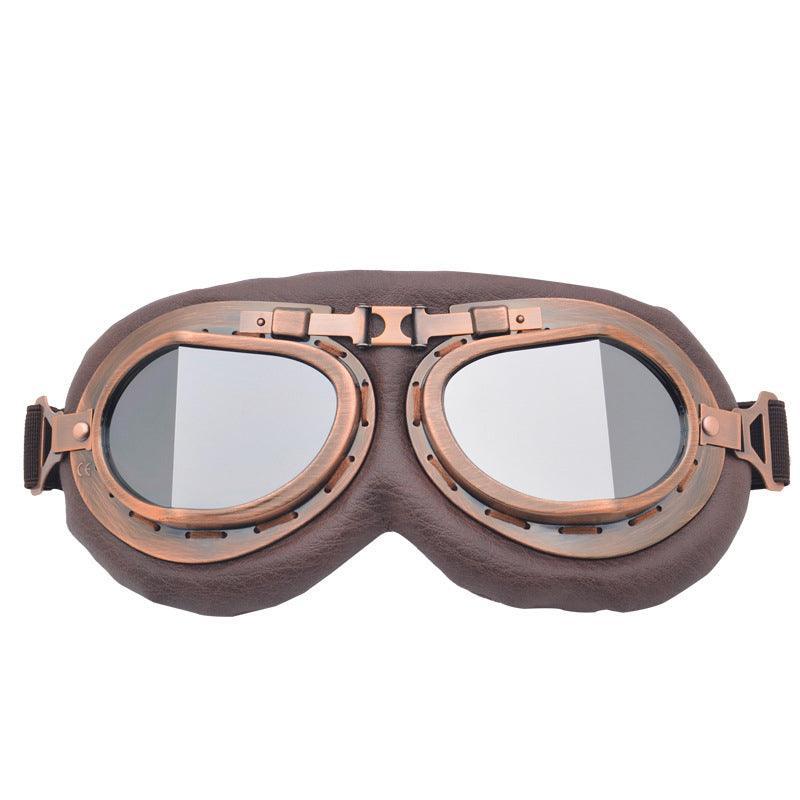 Vintage Pilot Motorcycle Racing Goggles Aviator Retro Atv Utv Dirt Bike Eyewear - Copper + Silver