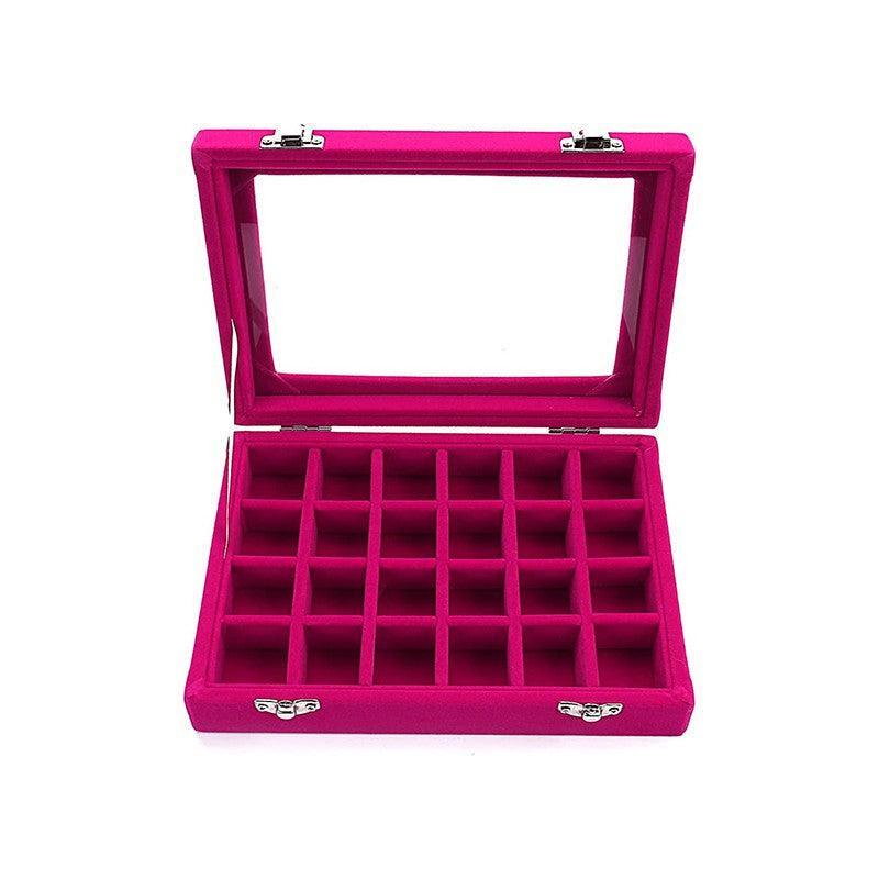 Velvet Jewelry Box Earring Organizer Display Case Storage Holder with 24 Grid - Grey