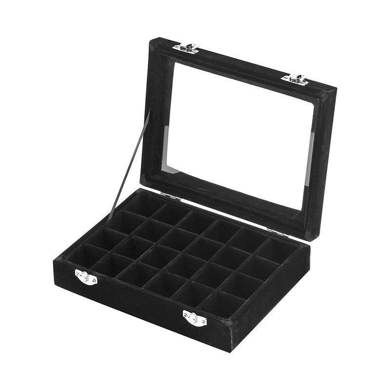Velvet Jewelry Box Earring Organizer Display Case Storage Holder with 24 Grid - Grey