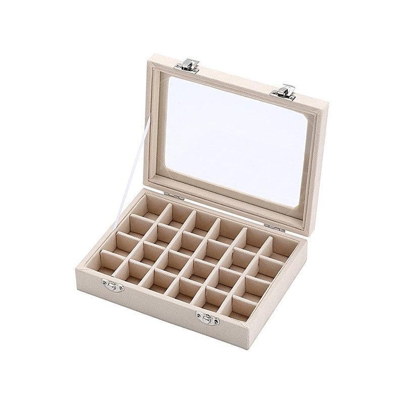 Velvet Jewelry Box Earring Organizer Display Case Storage Holder with 24 Grid - Grey