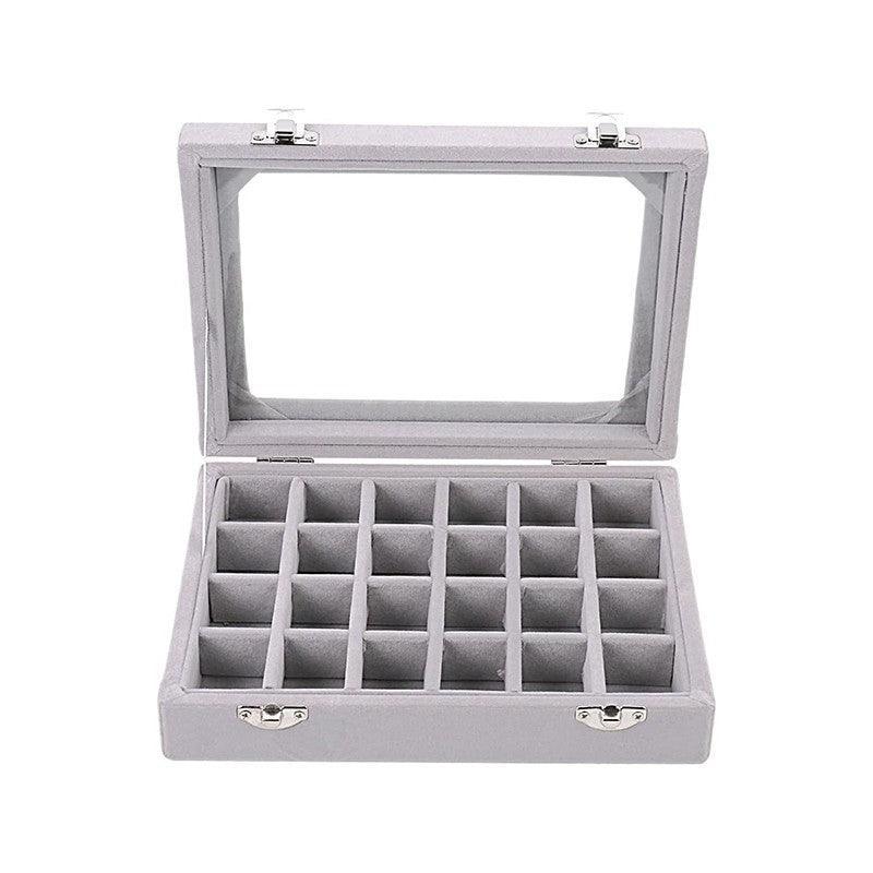 Velvet Jewelry Box Earring Organizer Display Case Storage Holder with 24 Grid - Rose Red