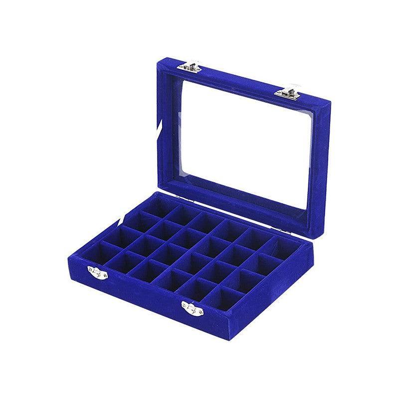 Velvet Jewelry Box Earring Organizer Display Case Storage Holder with 24 Grid - Rose Red