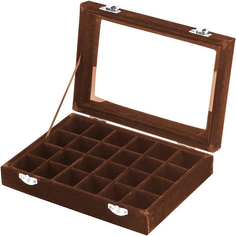 Velvet Jewelry Box Earring Organizer Display Case Storage Holder with 24 Grid - Black