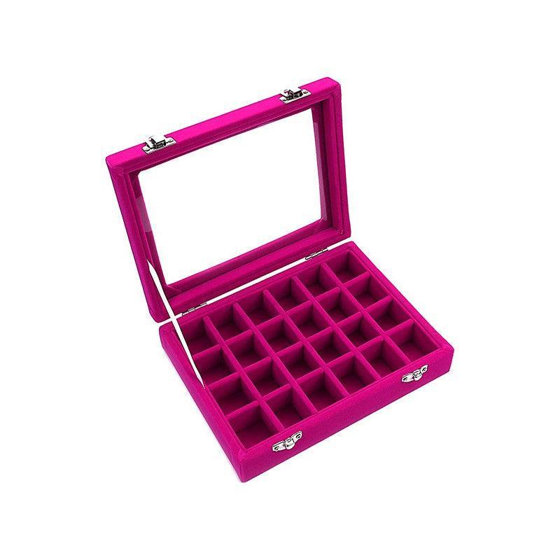 Velvet Jewelry Box Earring Organizer Display Case Storage Holder with 24 Grid - Navy
