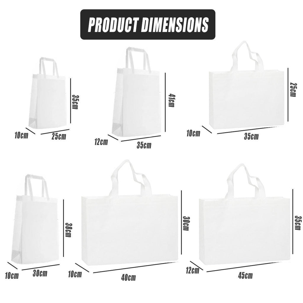 100PCS Reusable Non Woven Shopping Bags Eco Friendly Washable Tote Bags White - 35X25X10CM