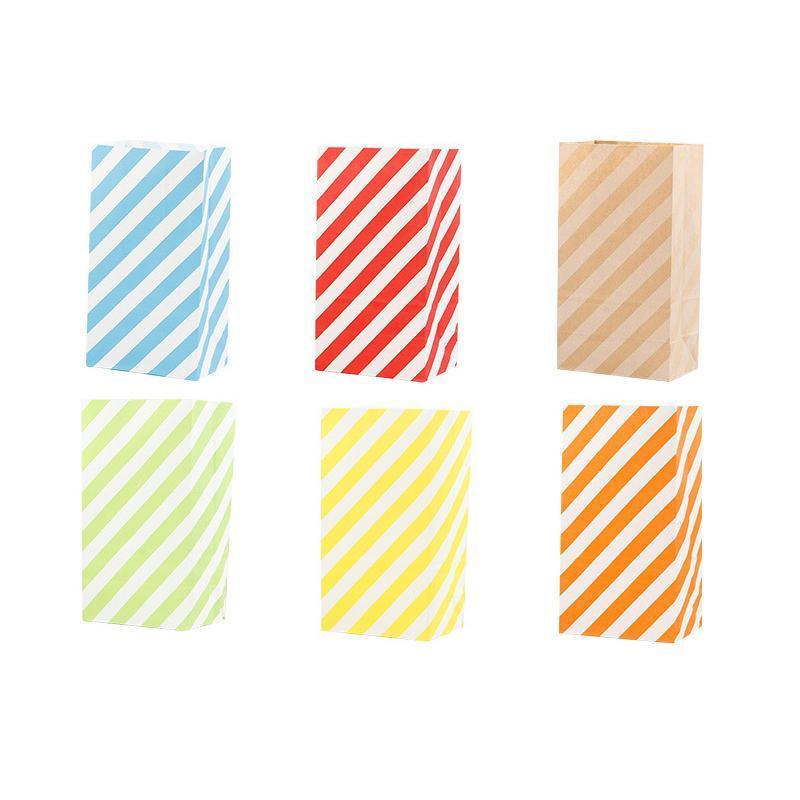 100X Colourful Plaid Kraft Paper Bag Candy Cookie Snack Cake Gift Bags 9X6X18cm - Blue