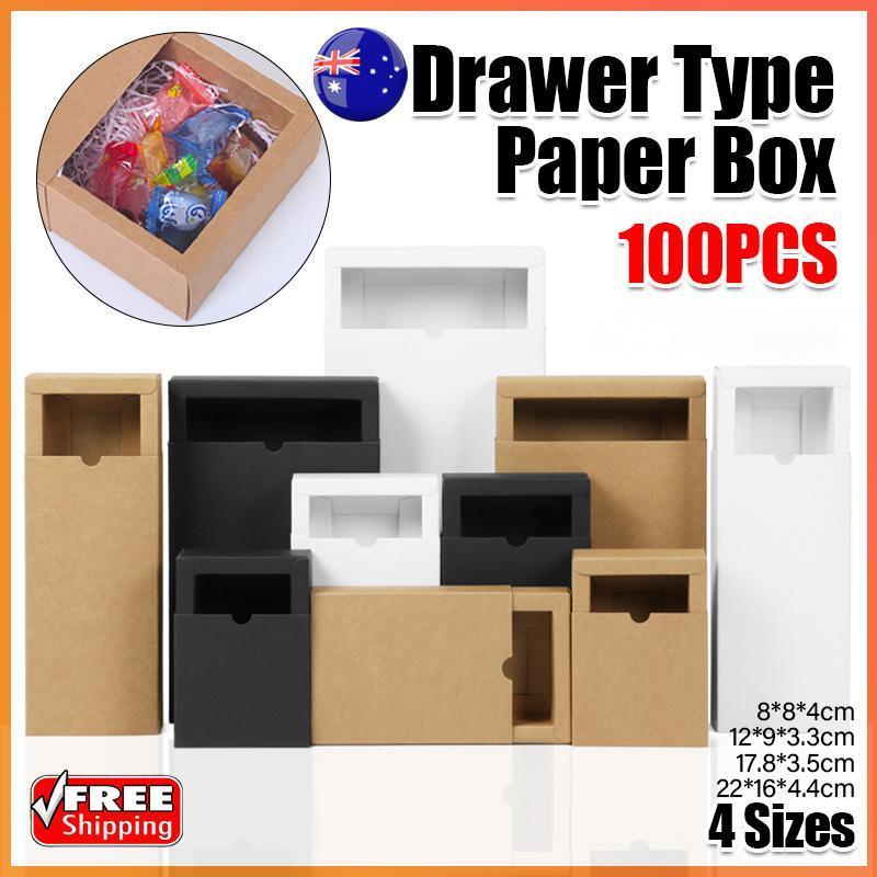 100PCS DIY Paper Box Drawer Type Jewelry Packing Box Tea Gift Cosmetics Kraft - 8*8*4cm