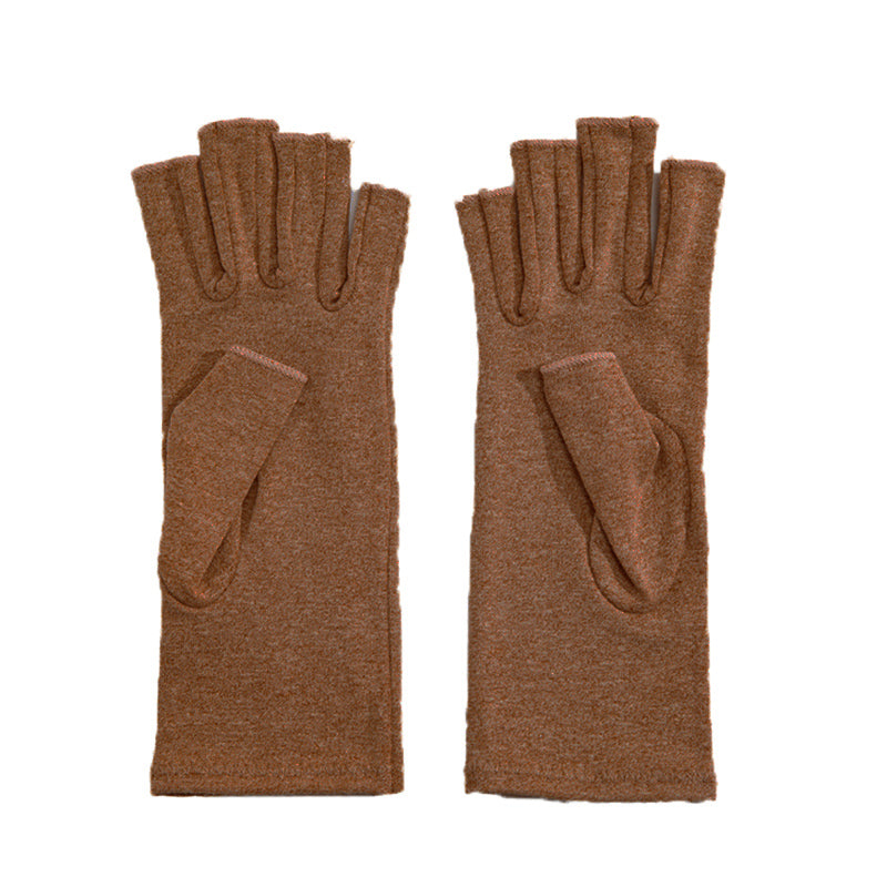 Brace Arthritis Hand Compression Gloves fingerless gloves Pain Relief Brown - L