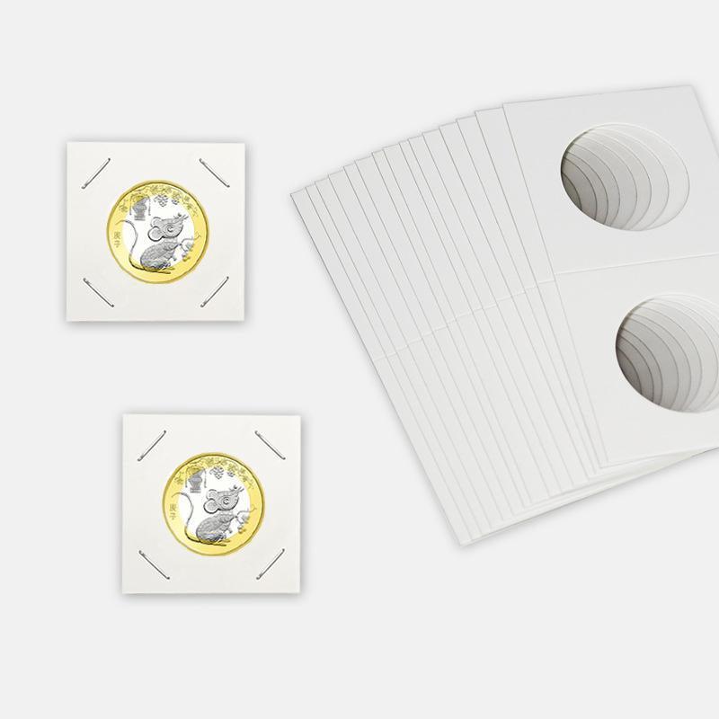 50x 33mm CARDBOARD COIN HOLDERS Staple Coin Holder Display Clear Window Folder