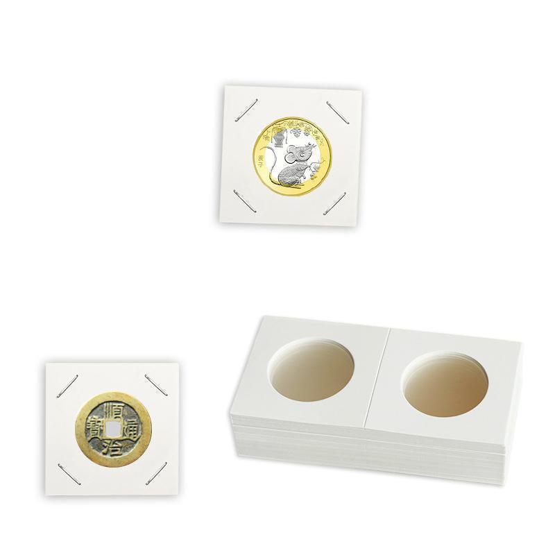 50x 33mm CARDBOARD COIN HOLDERS Staple Coin Holder Display Clear Window Folder