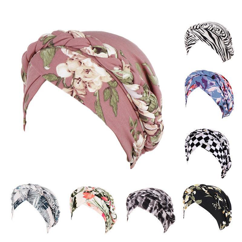 Women Floral Turban Head Wrap Cap Comfortable Chemo Headscarf Headwear - Blue