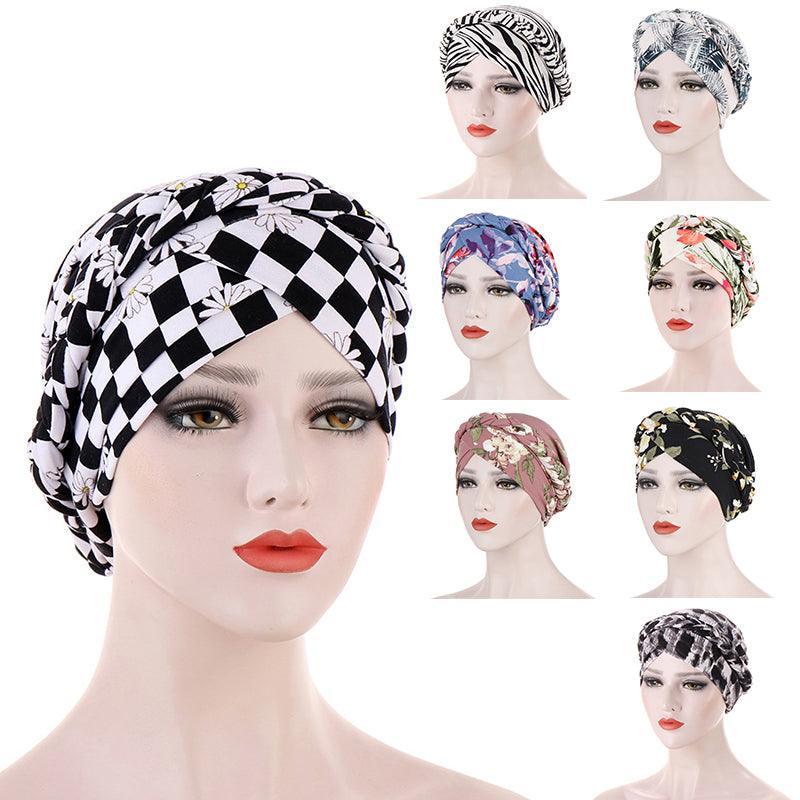 Women Floral Turban Head Wrap Cap Comfortable Chemo Headscarf Headwear - Blue