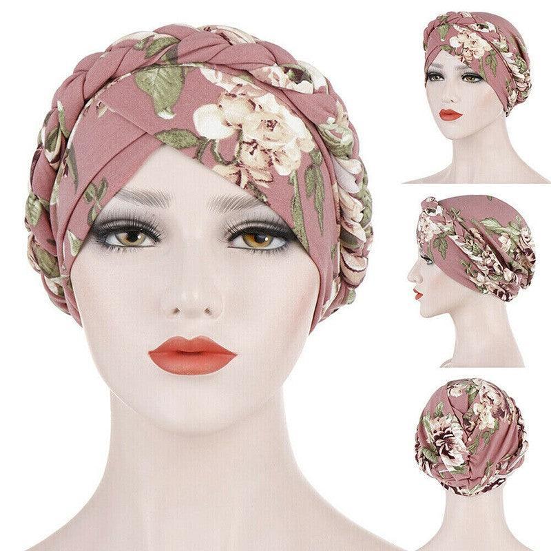 Women Floral Turban Head Wrap Cap Comfortable Chemo Headscarf Headwear - Blue