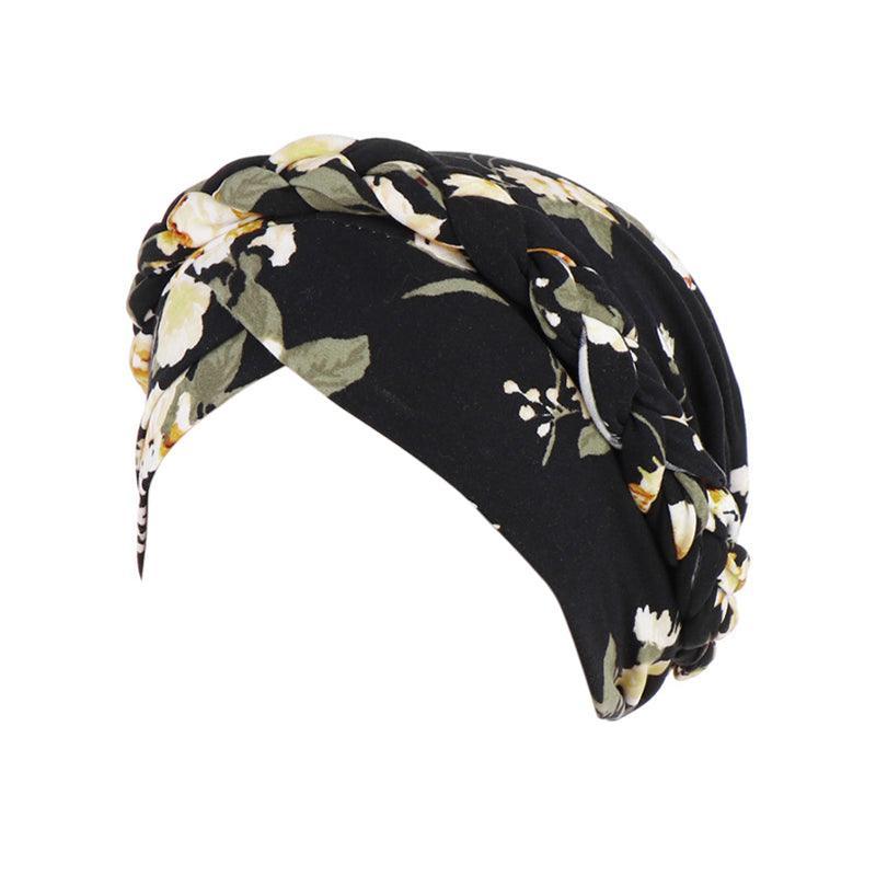 Women Floral Turban Head Wrap Cap Comfortable Chemo Headscarf Headwear - Black and white grid