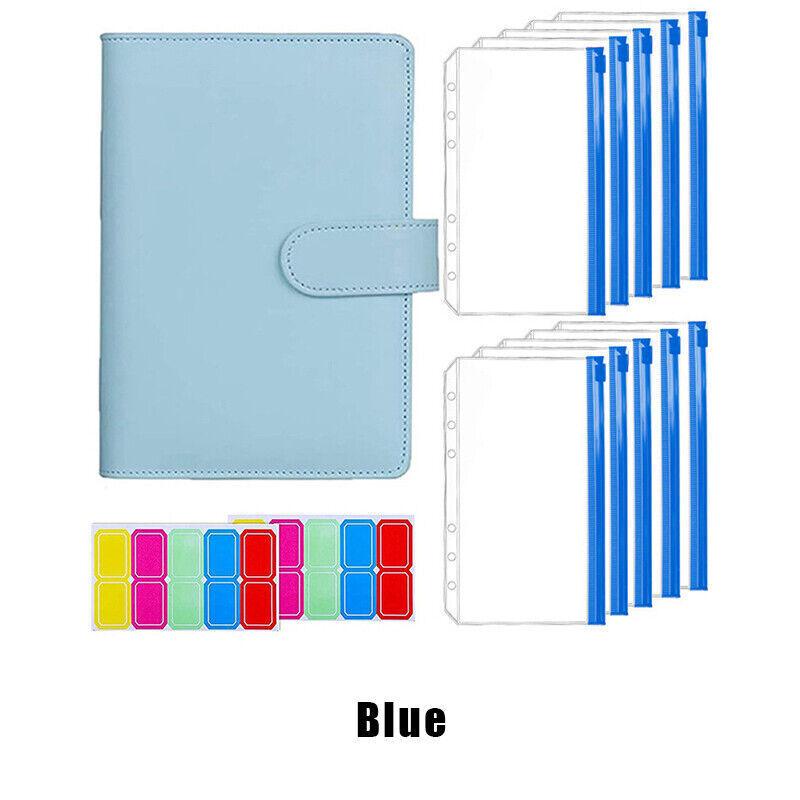 A6 Pu Leather Binder Pockets Cash Envelope Planner Notebooks - Pink+White