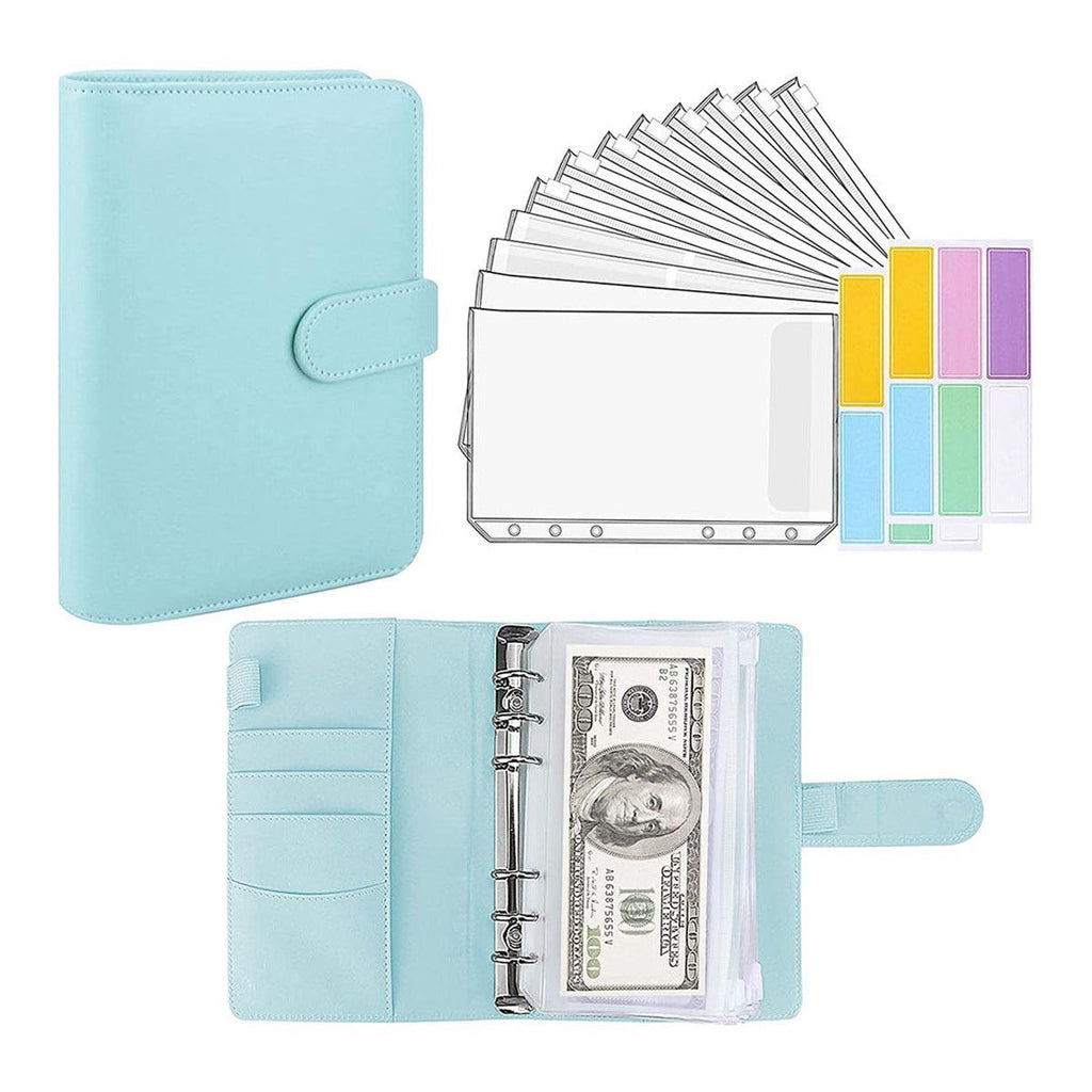 A6 Pu Leather Binder Pockets Cash Envelope Planner Notebooks - Laser Pink