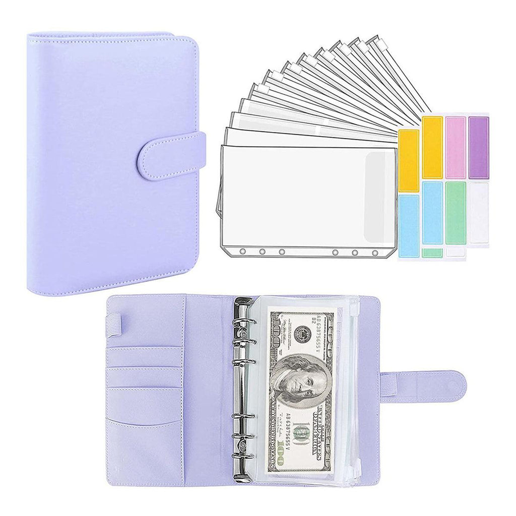 A6 Pu Leather Binder Pockets Cash Envelope Planner Notebooks - Laser Pink