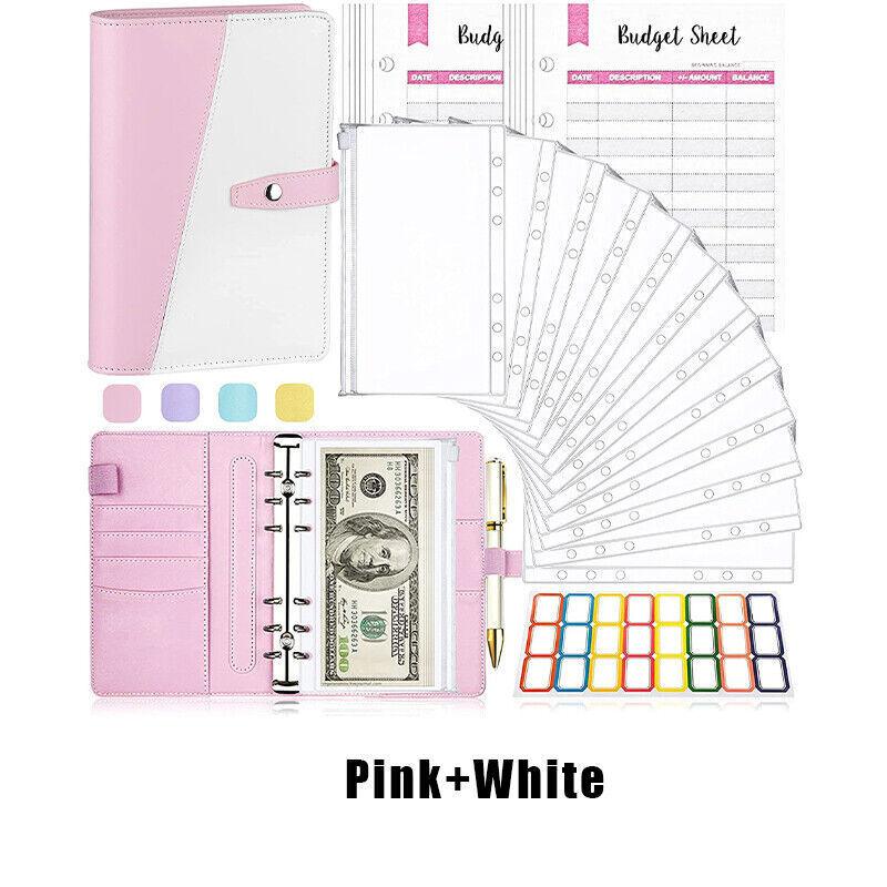 A6 Pu Leather Binder Pockets Cash Envelope Planner Notebooks - Laser Purple
