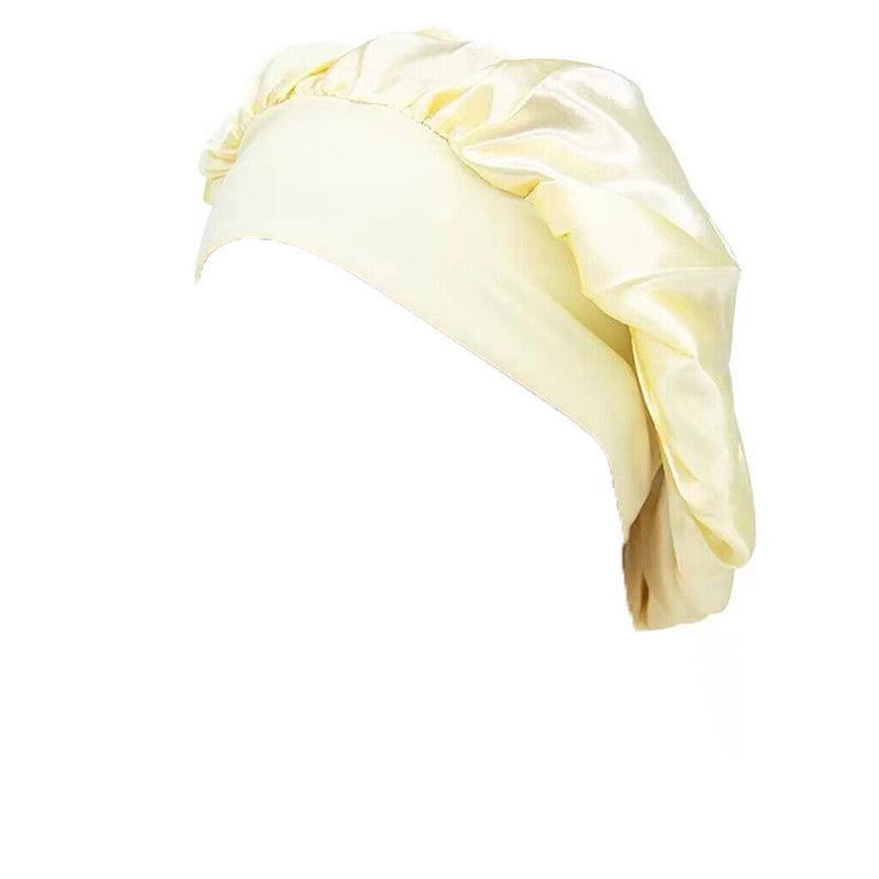 Sleeping Bonnet Hair Wrap Silk Satin Cap Women Elastic Night Soft Hat Headwear - Beige