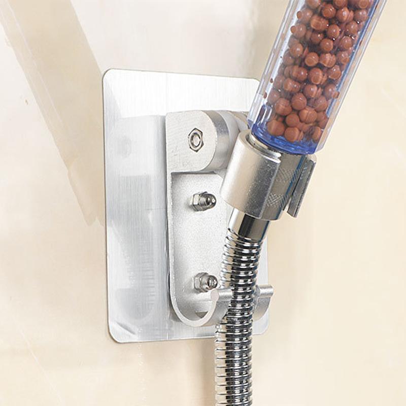 Adjustable Bracket Suction Shower Head Handset Holder Bathroom Wall Mount +Hooks